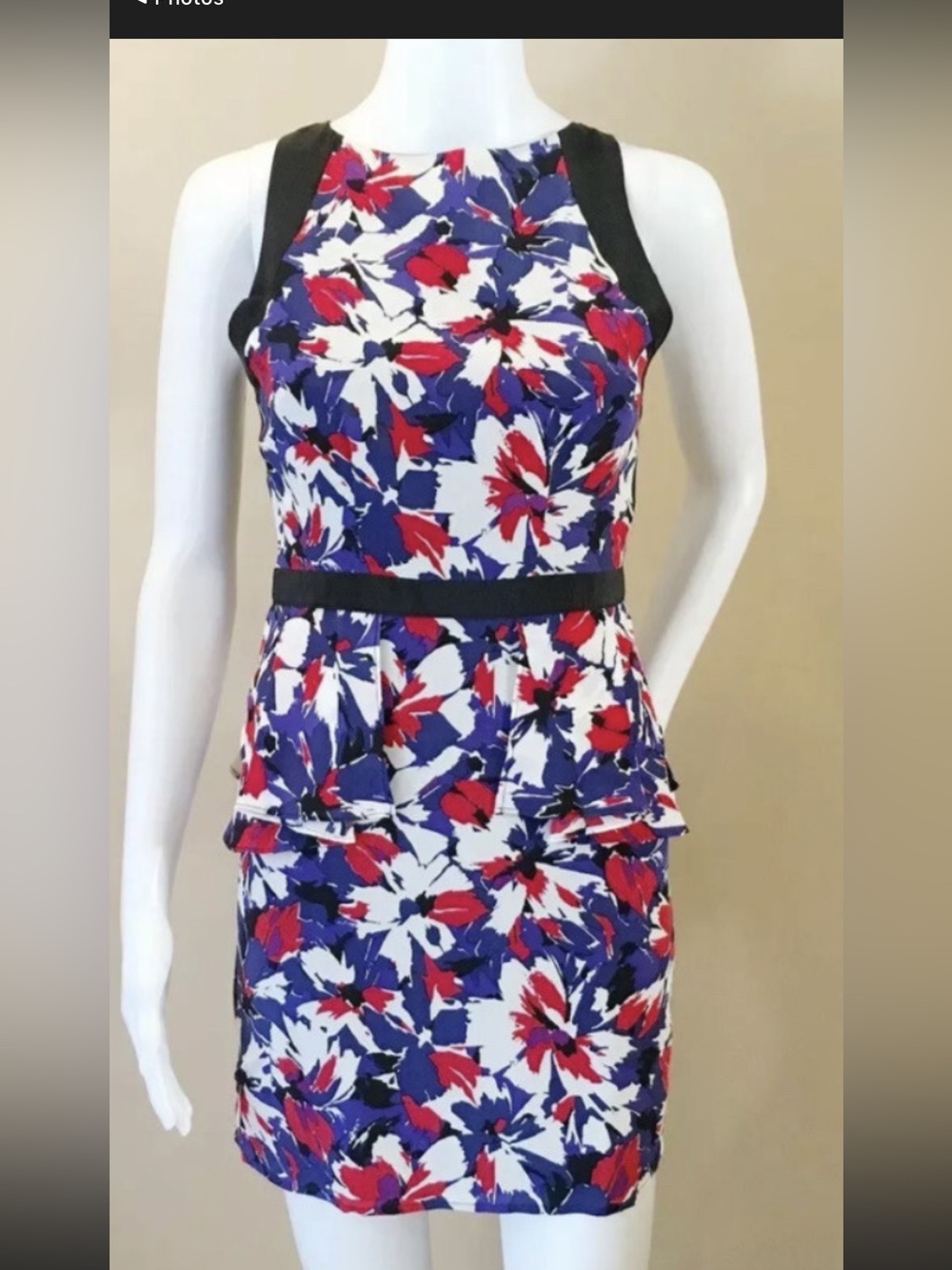 Yumi Kim Silk Floral Peplum Sheath Dress in Blue, Red & White